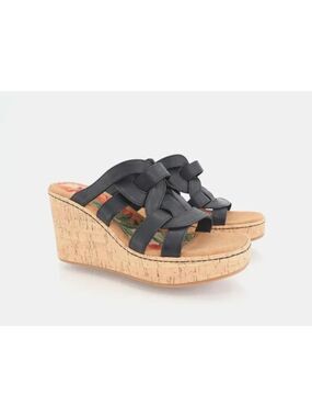 Born BOC Women Cora Sandal Size 10 Black Wedge Platform Vegan Leather Slide Mule